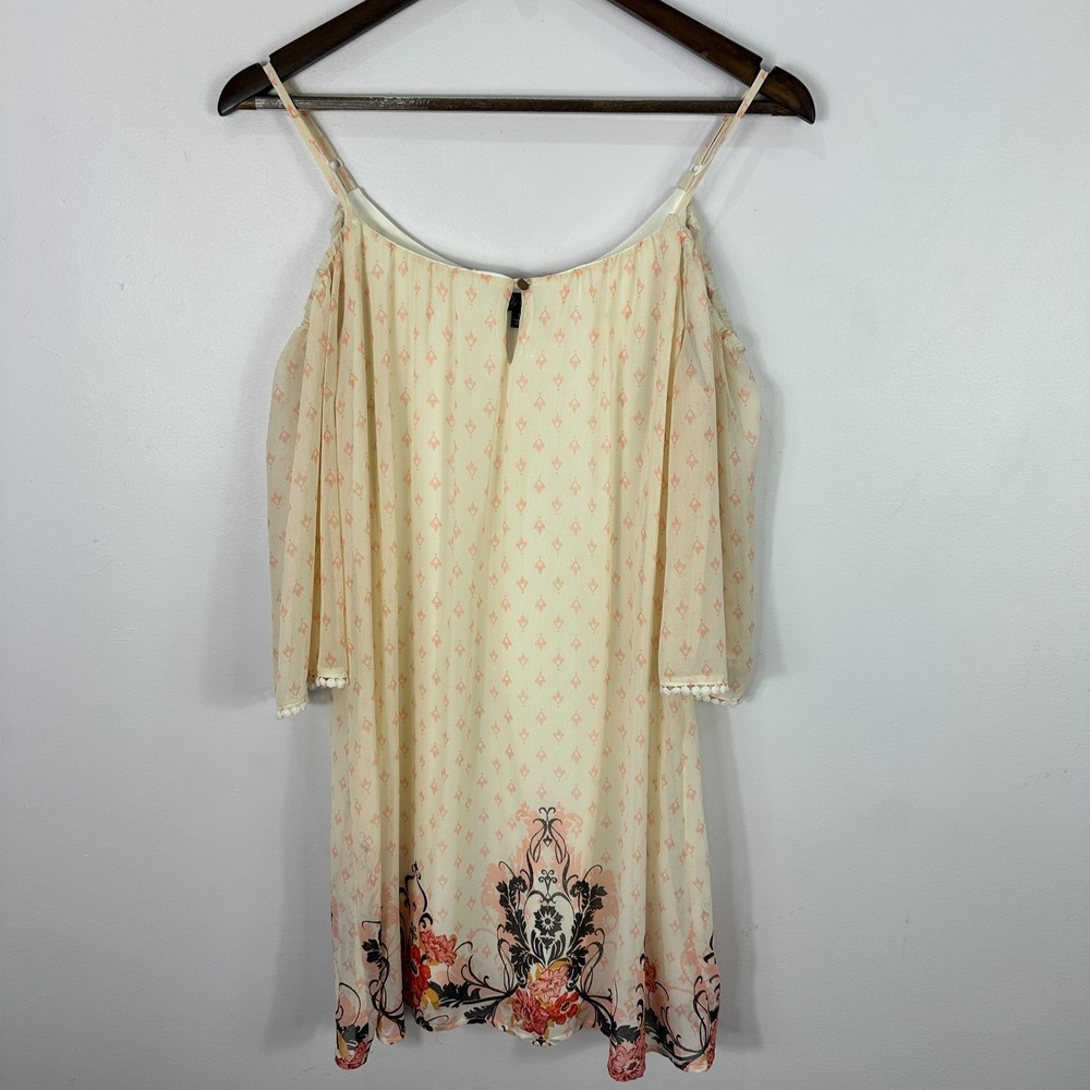 Lily Rose Boho Hippie Dress Women S Cream‎ Pink Cold Shoulder Floral Cottage Y2K